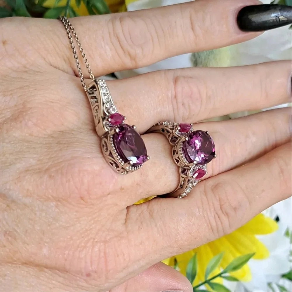 Color Change Sapphire & Natural Ruby Ring & Necklace Set.